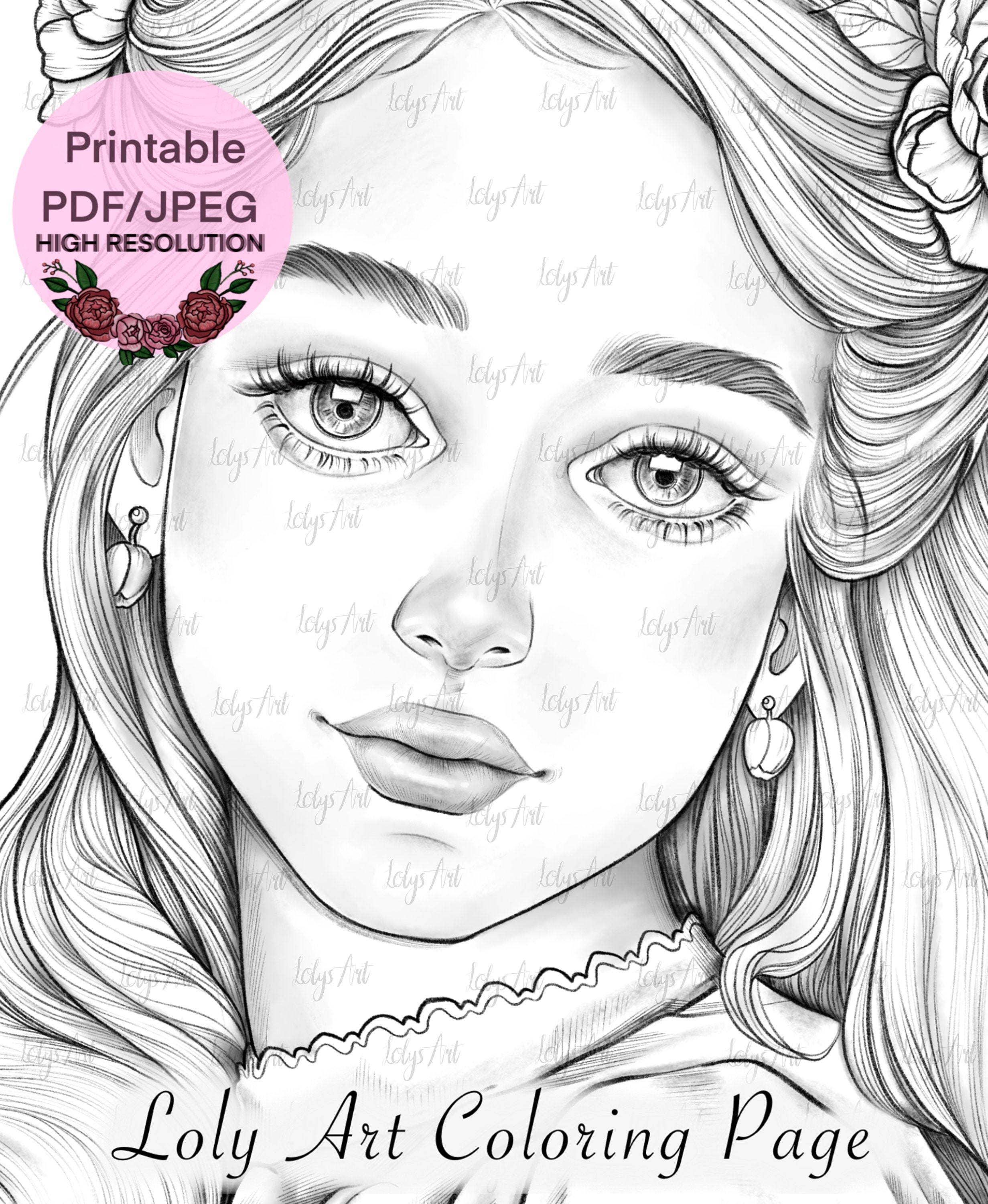 Colouring Book Line Art Beautiful Side Profile of Innocent Girl · Creative  Fabrica