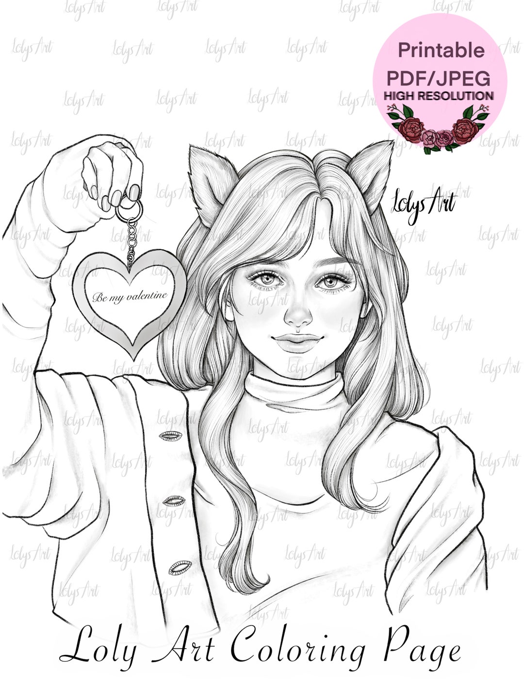 Be My Valentine Printable Adult Coloring Page High Quality Etsy