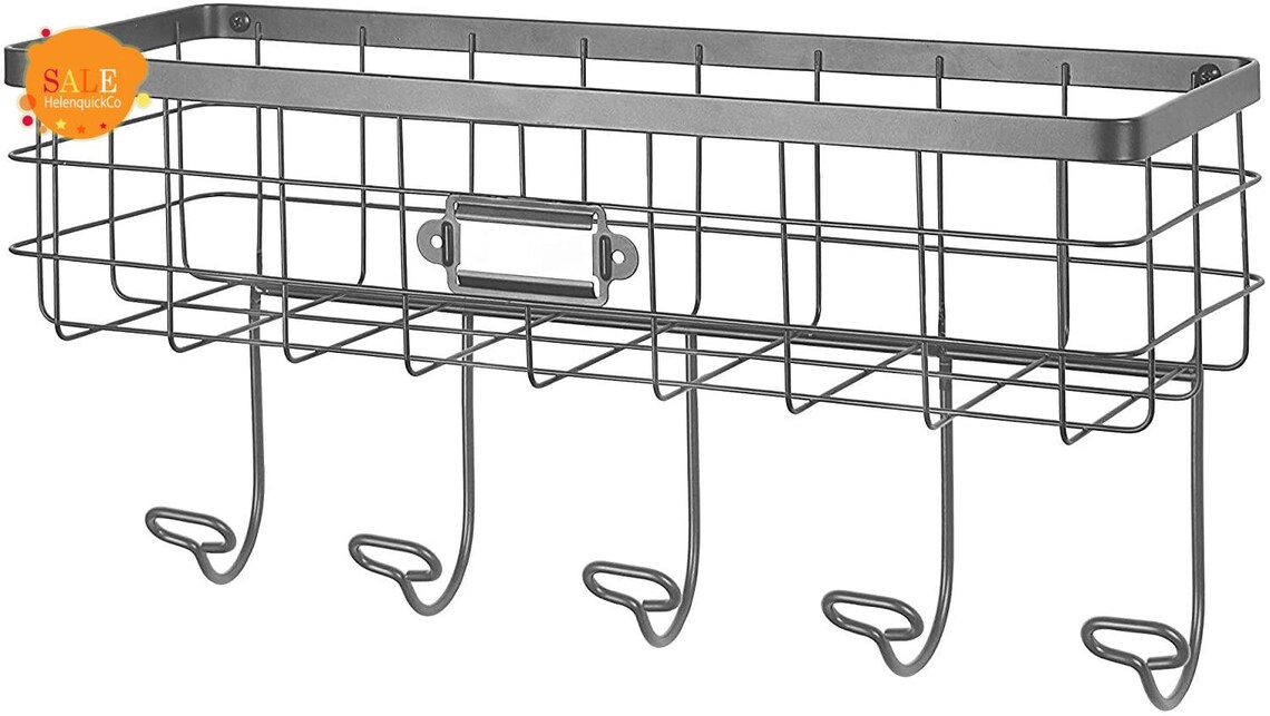 Vintage Wire Basket & Hook Station Wall Mount Storage Rustic Etsy