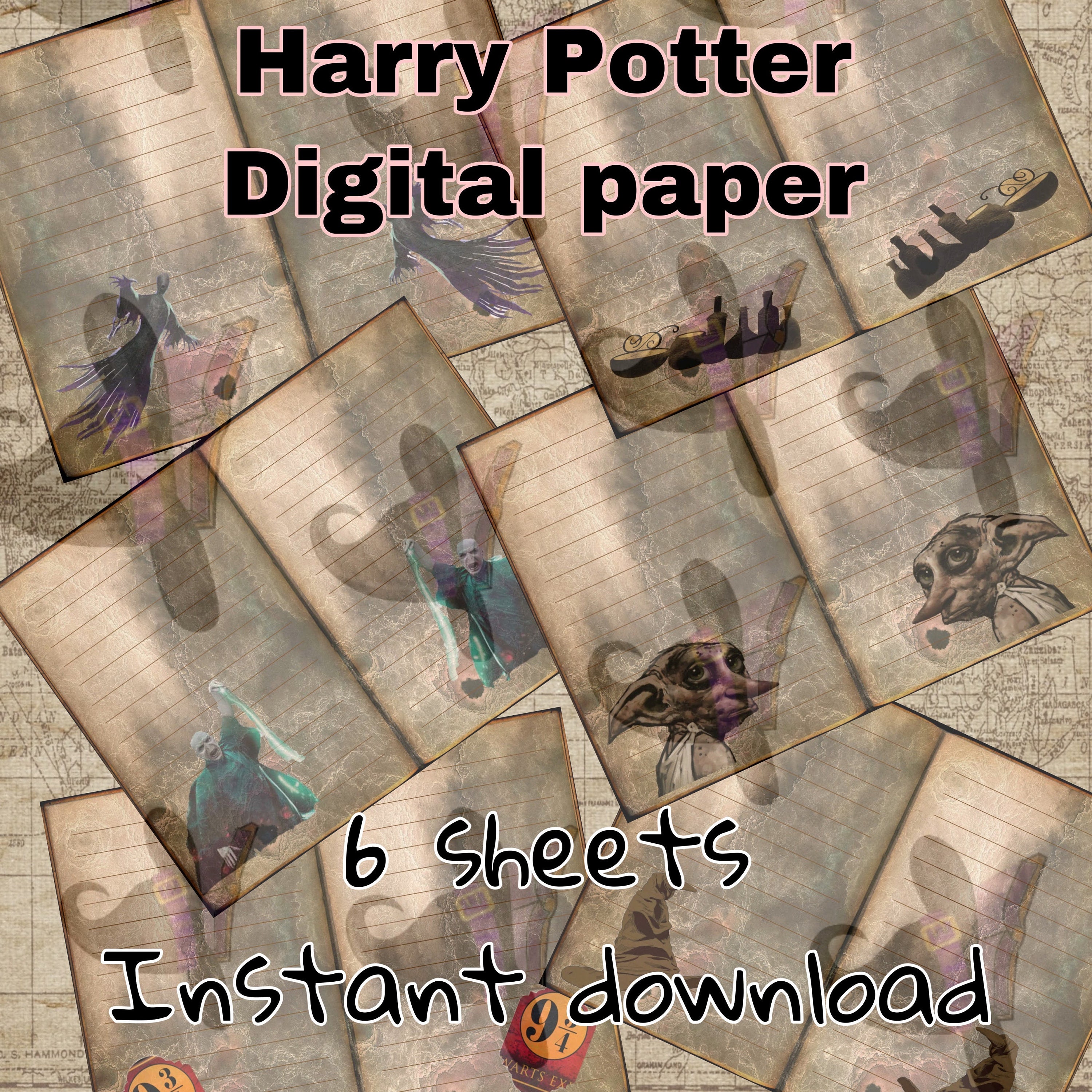 Harry Potter Digital Kit lined pages Book Printable Paper | Etsy