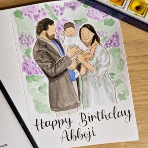 Bespoke Portrait Card, Individually Hand drawn, Watercolour, Hand-painted portrait, Handmade, Greeting Card