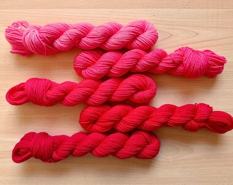 Pink to Red Fade Set, Hand Dyed Yarn, Superwash Merino/Nylon, Multiple Weights