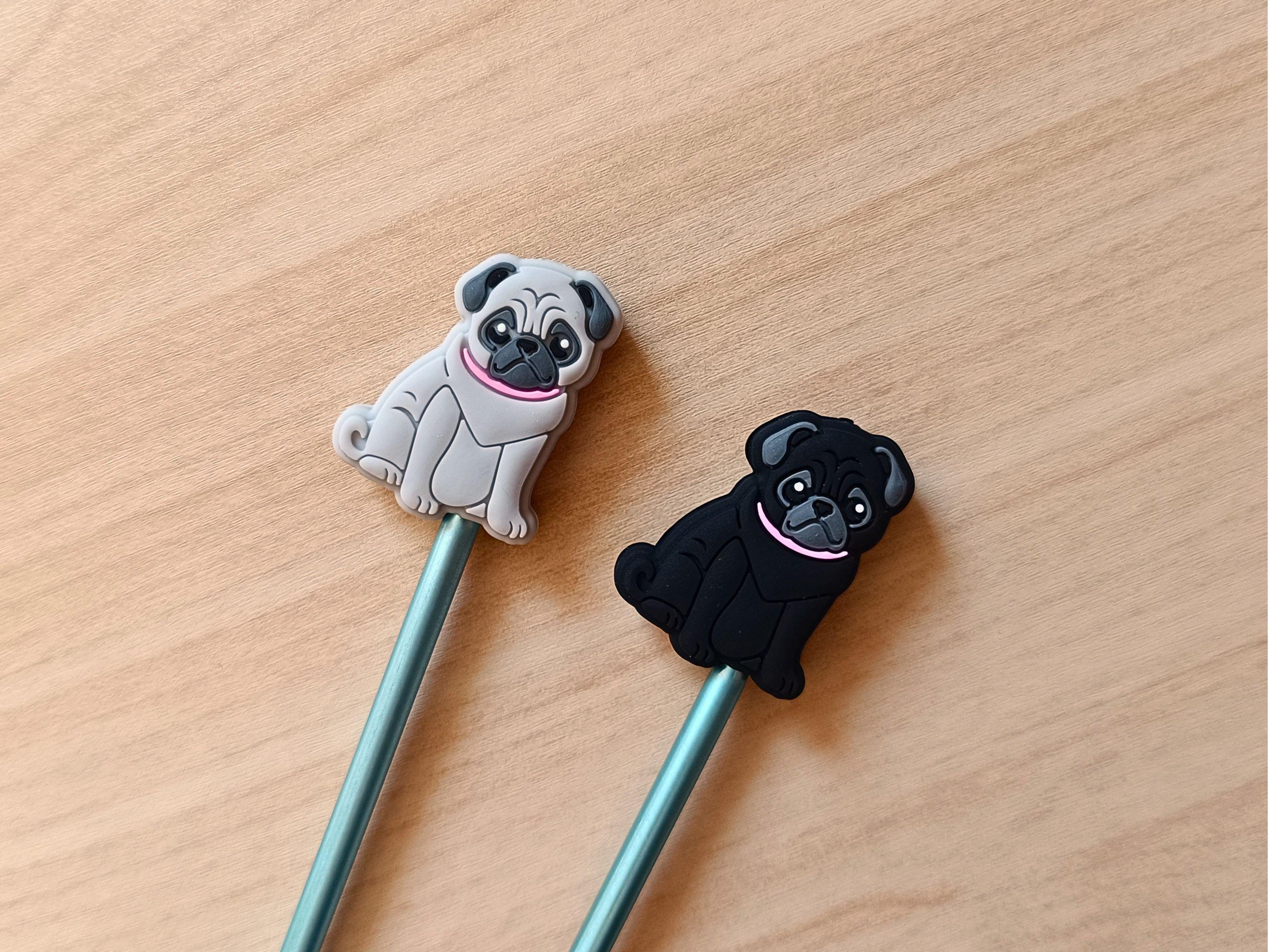 Pug Knitting Needle Stoppers, Pair