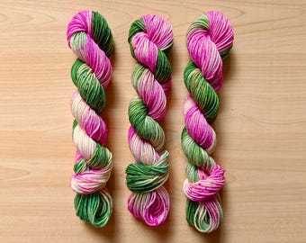 Rose Matcha MINI SKEIN, Hand Dyed Superwash Merino/Nylon Yarn, Fingering & DK Weight