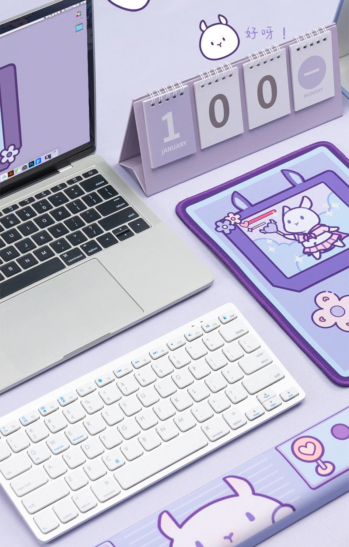 Purple Kawaii Mouse Pad Cute Desk Gaming Mat Soft Large Etsy