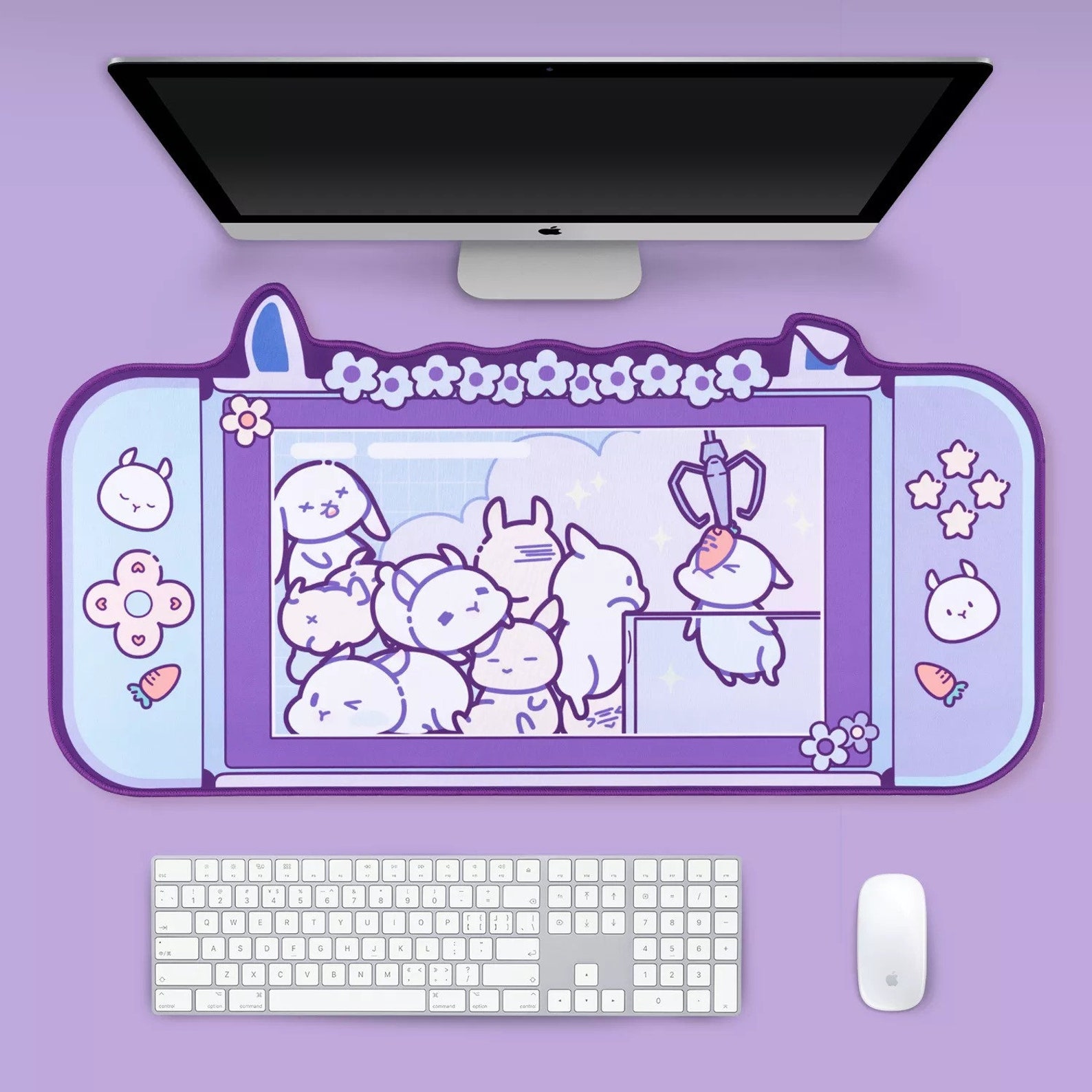 Purple Kawaii Mouse Pad Cute Desk Gaming Mat Soft Large Etsy
