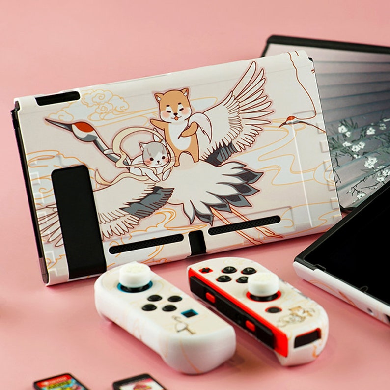 Nintendo Switch Cute Crane Style Back Cover Skin Shell Kawaii Etsy