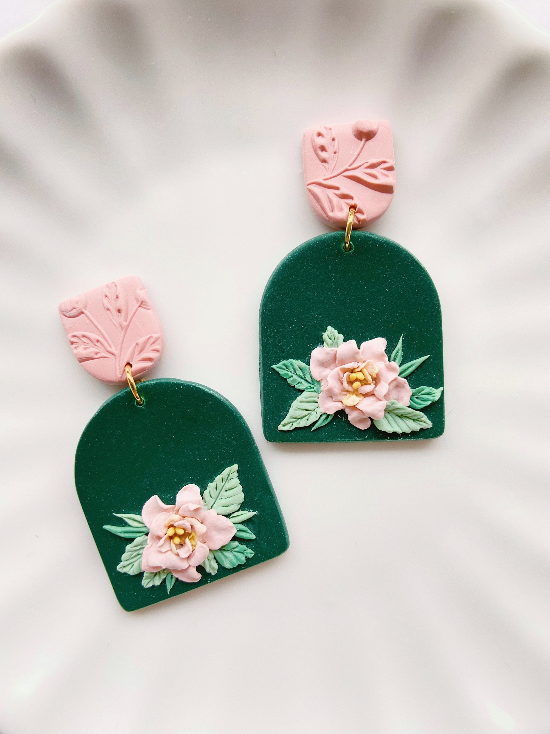 Flower earrings floral polymer clay earrings in pink Etsy