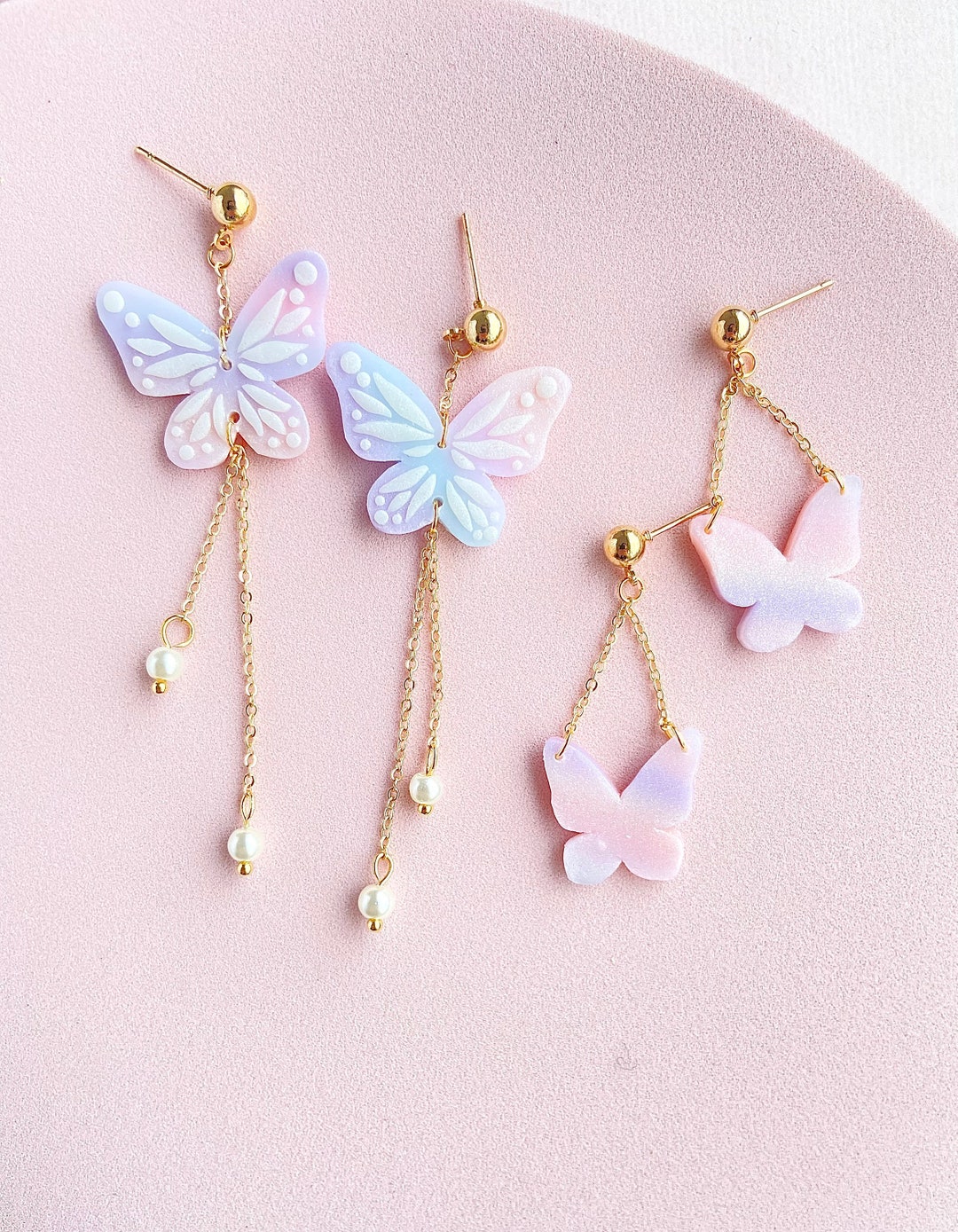 Butterfly Earrings Statment Polymer Clay Earrings Long Etsy