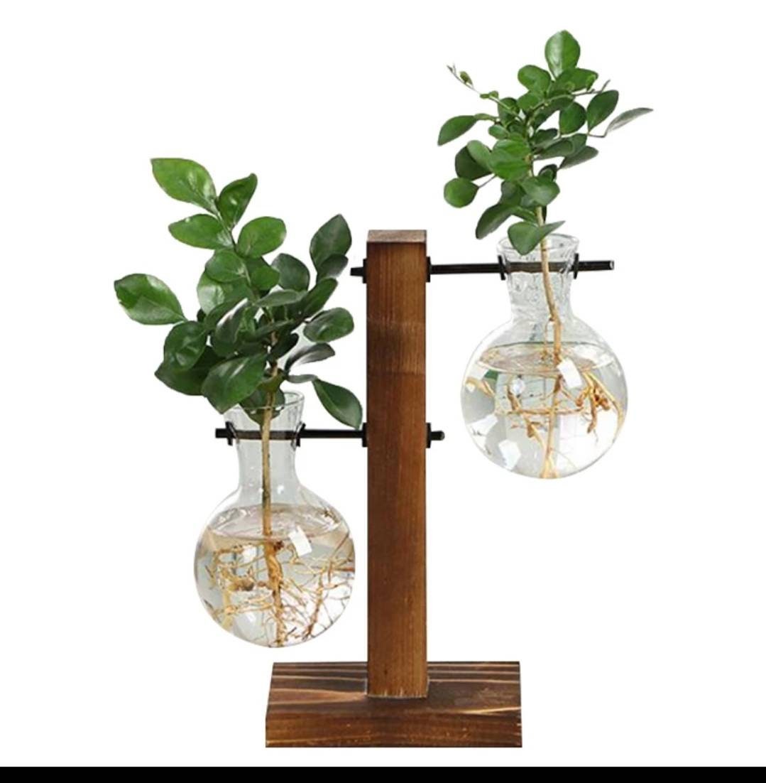 Beautiful Retro Glass Bulb Vase with Wooden Stand Decorative Etsy