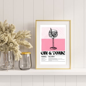 GIN & TONIC Print Trendy Bar Art Print Cocktail Poster Bar Cart Wall Art Afdrukbare Bar Art Drinks Wall Decor Digitale Download 1 Print