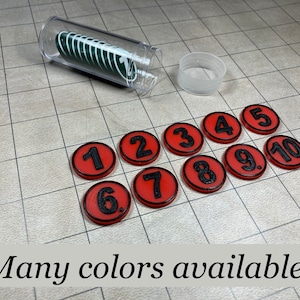 Numbered Monster Tokens - Two Sets of 10 - Small and Medium size creatures - Designed for 1 inch squares - Storage Cylinder Included