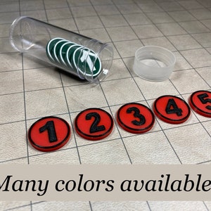 Numbered Monster Tokens - Two Sets of 5 - Small and Medium size creatures - Designed for 1 inch squares - Storage Cylinder Included