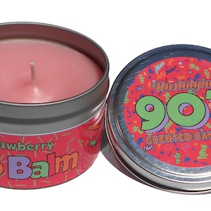 Nostalgic 1990s Strawberry Lip Balm Scented Candle. Cool Candle. Unique Gift