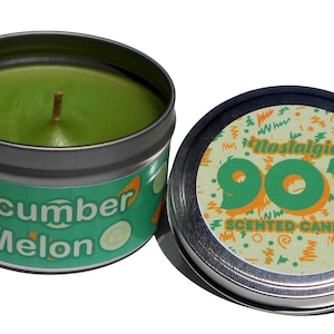 Nostalgic 1990s Cucumber Melon Scented Candle. Cool Candle. Unique Gift.