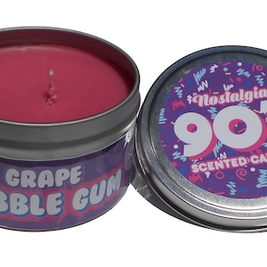 Nostalgic 1990s Grape Bubble Gum Scented Candle. Cool Candle. Unique Gift.