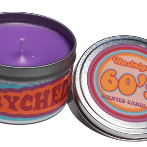 Nostalgic 1960s Psychedelic Scented Candle. Cool Candle. Unique Gift.
