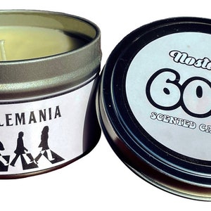 Nostalgic 1960s Beatlemania Scented Candle. Cool Candle. Unique Gift.