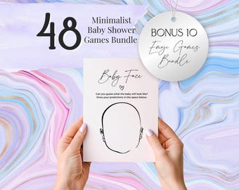 48 x A5 Baby Shower Games Bundle, Minimalist Theme (Instant Download)
