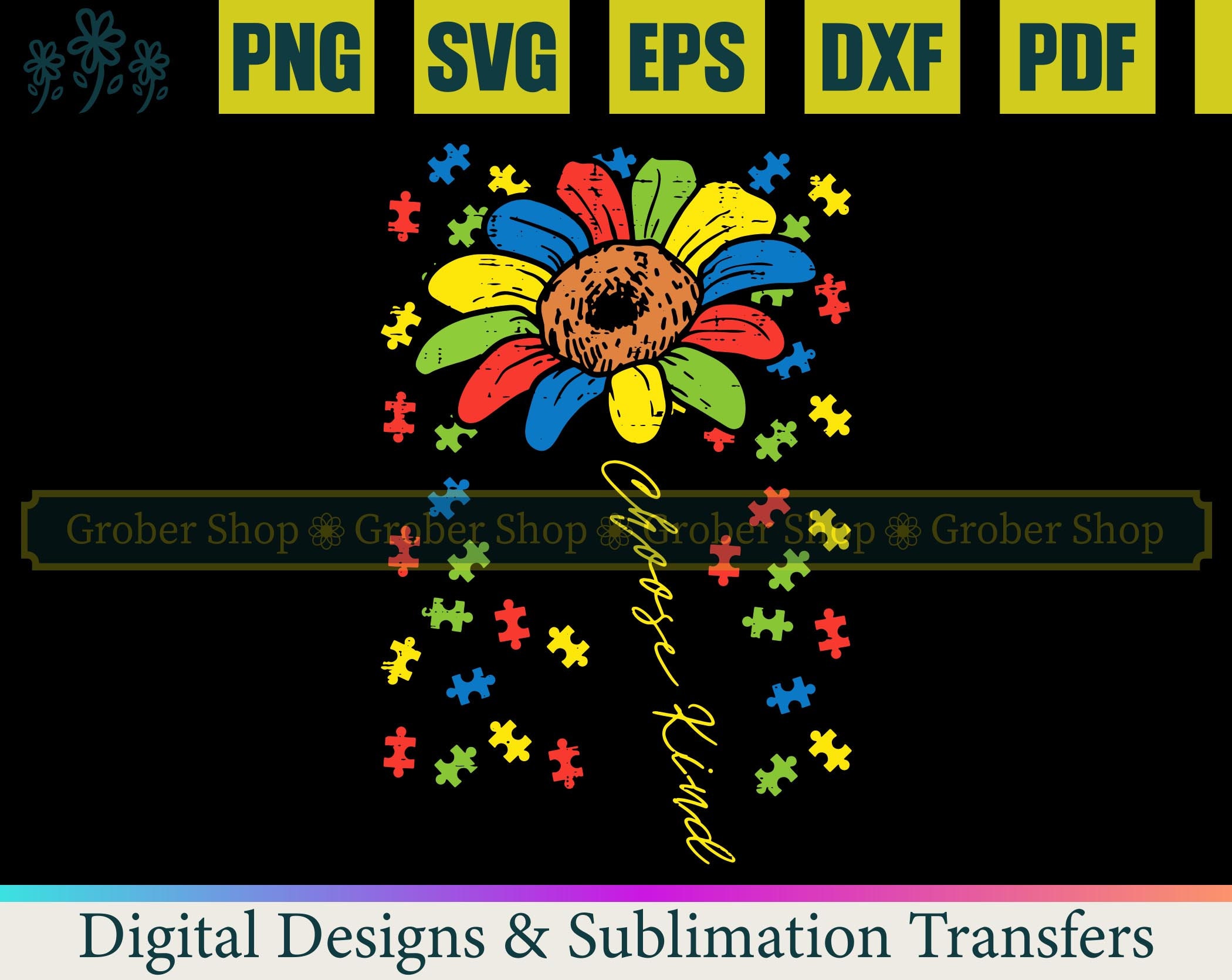 Choose Kind Sunflower Svg Puzzle Autism Awareness Mom ...