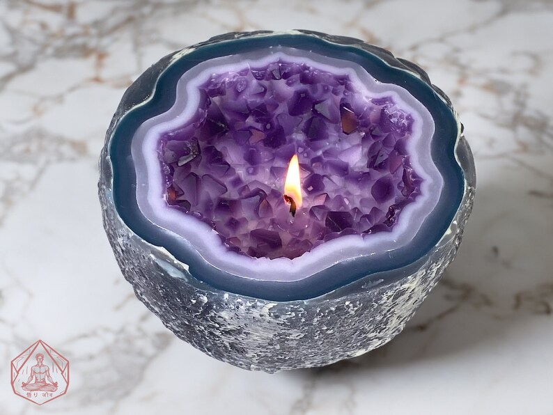 Amethyst Crystal Geode Candle Handcrafted Artisanal Light Geode Wax
