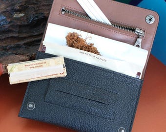 Estuche compacto para tabaco de liar, con filtro y bolsillo para papel, ideal como regalo para fumadores. Estuche delgado para tabaco.