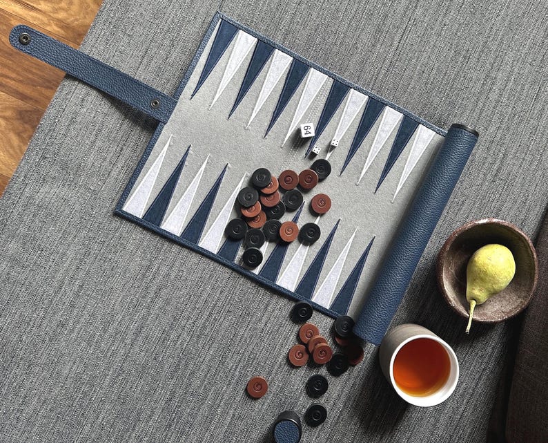 Personalized Leather Backgammon Roll, Colorful backgammon / Leather Boardgame / Travel Backgammon sets, backpacker game image 1
