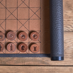 Personalized Chess Game Leather Roll Handmade - Colors - Travel Chess set - Portable Chess Checkers set - Christmas gift chess set