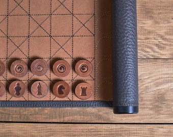 Personalized Leather Roll-Up Chess Set: Handmade Travel Game