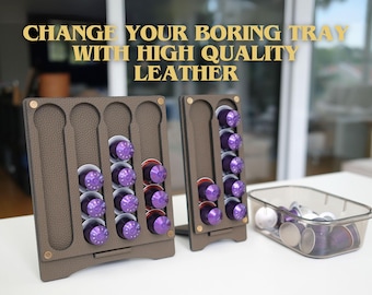 Handgefertigter Nespresso Kapselhalter aus Leder & Holz: Kaffee Ecke Organisator für Hotel oder Airbnb-Haus