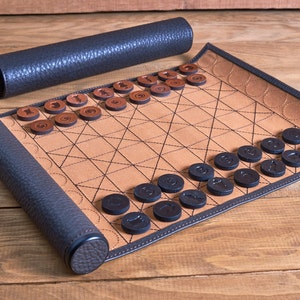 Personalized Chess Game Leather Roll Handmade - Colors - Travel Chess set - Portable Chess Checkers set