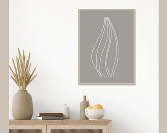 Modern White and Gray Wall Art Print for Living Room, One line drawing ,Minimalist Gray, White Line Art, Single Line Art.