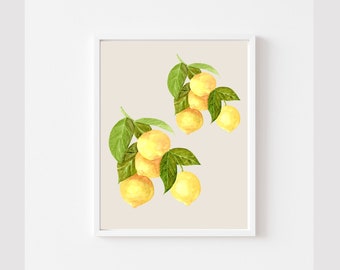 Yellow Lemons Wall Art ,Printable Watercolor Fruit Painting ,Bright Botanical Still Life Kitchen Decor Digital File ,Instant Download