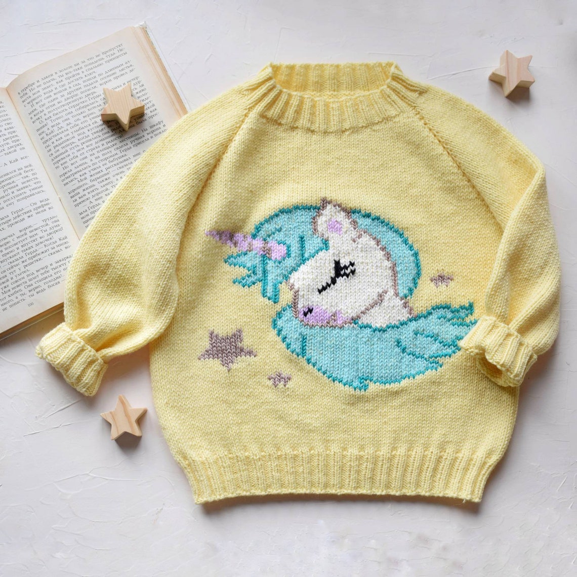 Kids knitted sweater with unicorn Etsy
