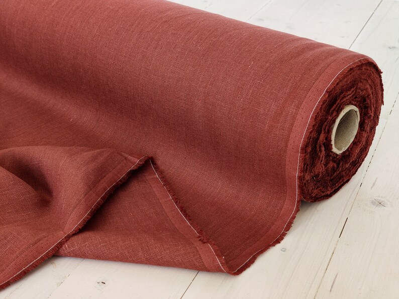 Terracotta linen fabric by yard or by meter. Red linen fabric. Etsy