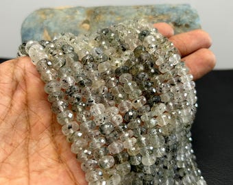 6-9 MM Black Rutile Faceted Rondelle Beads, Rutile Beads, Rutile Beads Strand, Beads For Jewelry Making, Black Rutile Gemstone