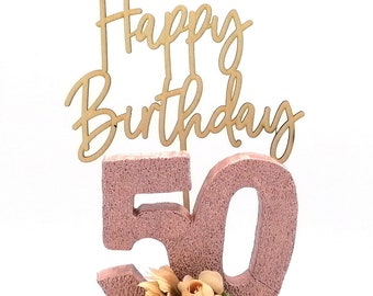 Décoration de gâteau 50e anniversaire rose 3 pièces De gâteau Figure Décoration de gâteau Joyeux anniversaire Gâteau Topper Décoration Numéro