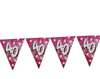 Girlande 40.Geburtstag rosa silber Deko Raumdeko Flag Banner Wimpelkette