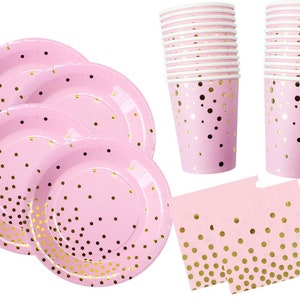 Party Set Pink Gold Dotted Party Tableware Party Decoration Disposable Tableware Birthday