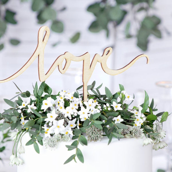 Cake Topper "Love"  Tortendeko Tortenstecker Tortenfigur Hochzeit Geburtstag Holz