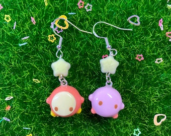 Pendientes de arcilla kawaii de Kirby y Waddle Dee hechos a mano
