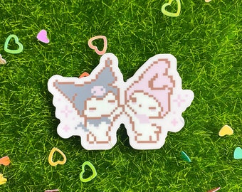 Personajes de conejitos rosas y emo Kawaii Pixel Vinyl Diecut
