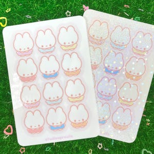 White Bunny Chibi Sticker Sheet Vinyl Handmade