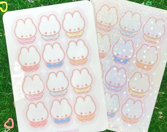 Hoja de pegatinas de vinilo chibi de conejo blanco hecha a mano