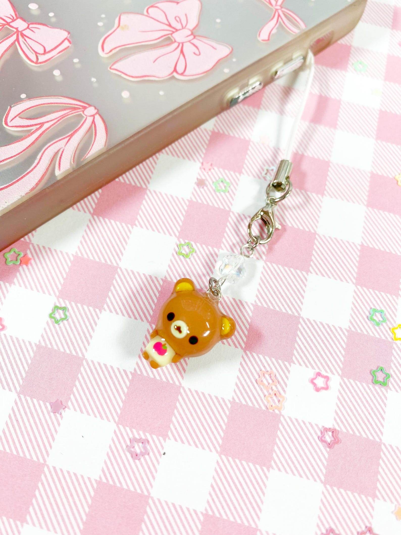 Chibi Bear Apple Kawaii Phone Charm Handmade - Etsy