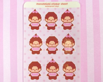 Monchhichi Vinyl Sticker Sheet Laptop Decal Pixel 8bit