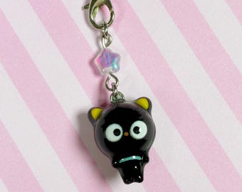 Choco Kitty Chibi Phone Charm Handmade Polymer Clay Keychain