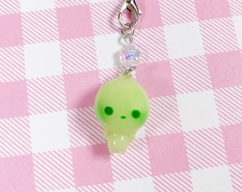Charm para teléfono de arcilla polimérica Chibi Green Guy Smiski