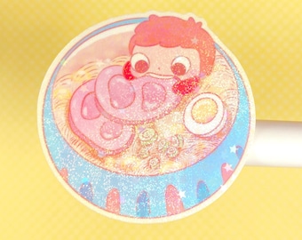 Pegatina de vinilo de Ponyo, personaje chibi de anime, con forma de pez en miniatura, resistente al agua