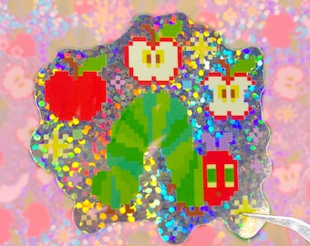 Pegatina holográfica de vinilo de oruga nostálgica